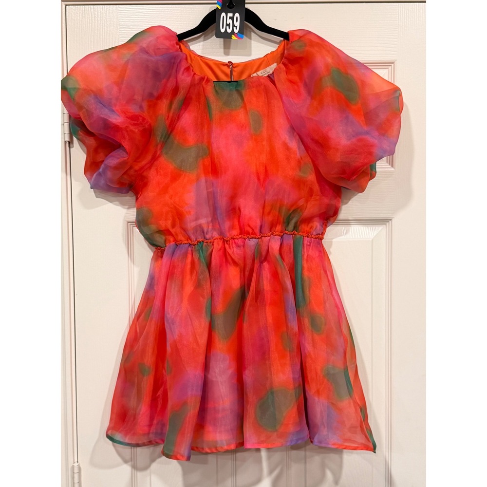 #59 CHELSEA & VIOLET Mini Dress Sz. S PTP: 20" Organza Puff Sleeve Babydoll